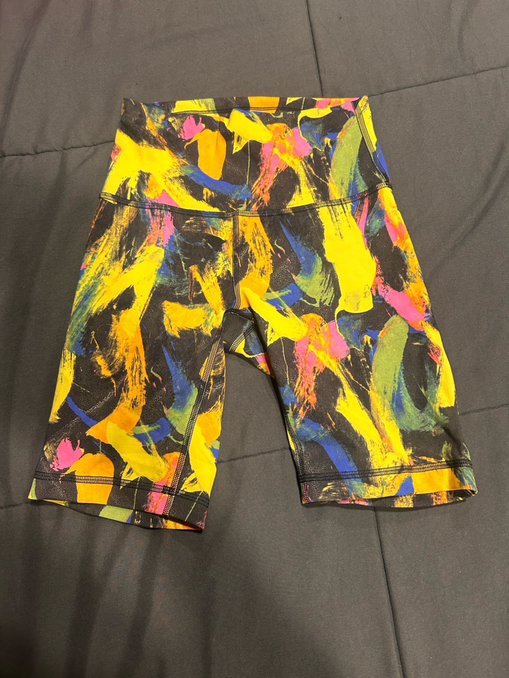 lululemon athletica Black Multicolor Paint-Brush Print Bike Shorts 8” inseam